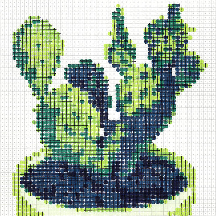 marker-drawn pixel image of cactus in a pot, in greens
